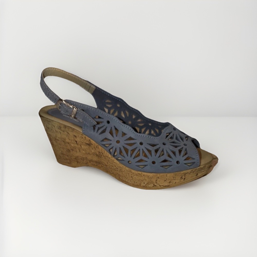 Spring Step Orella Slingback Wedge Sandals Women's 7.5-8 EU 38 Blue Leather